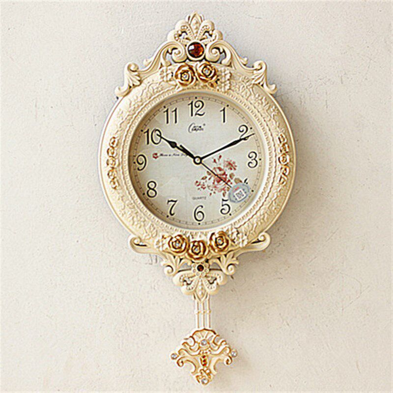 欧式客厅挂钟田园卧室钟表 大号客厅静音挂钟摇摆创意挂钟时钟