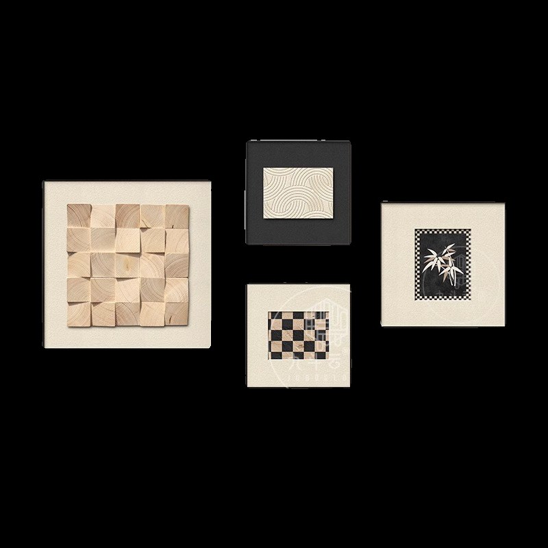 中古风客厅装饰画抽象立体沙发背景墙面挂画高端黑白壁画简约现代