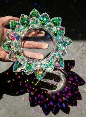 水晶玻璃炫彩莲花摆件首饰盘托盘梳妆台装饰品玄关收纳盘女生礼物