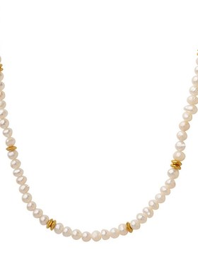 法式不规则淡水珍珠拼接钛钢配A饰个性气质项链精致优雅不掉色首