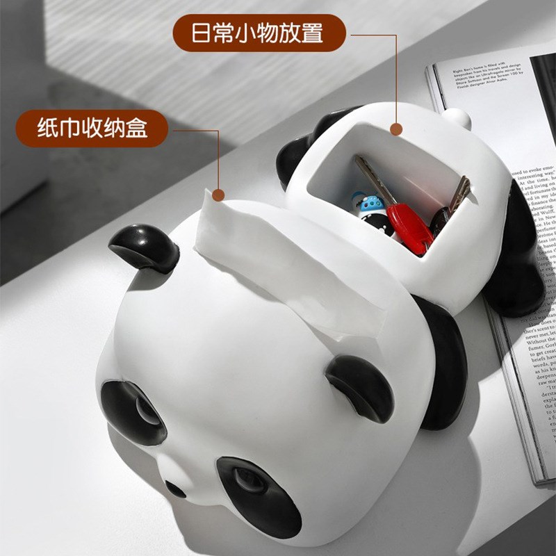 ins 创意熊猫抽纸巾盒摆件钥匙收纳客厅餐桌面R家居装饰品北欧可