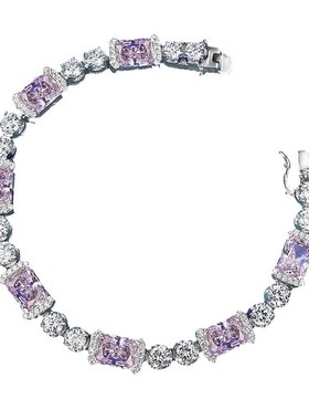 珠宝 2024新款S925银冰花切6*J8粉钻甜美简约款气质女款手链