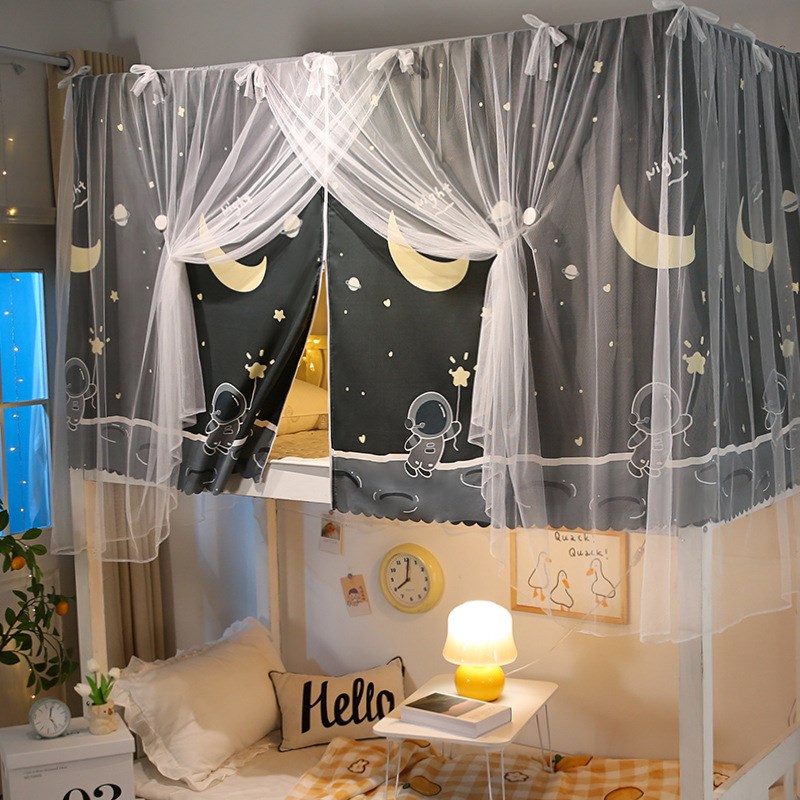 拉链式遮光床帘蚊帐一体式x上铺宿舍学生寝室上下铺卡通帘子