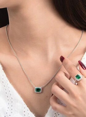 珠a宝 2023新款S925银项链复古坠子仿真祖母绿切割6*8夏日款