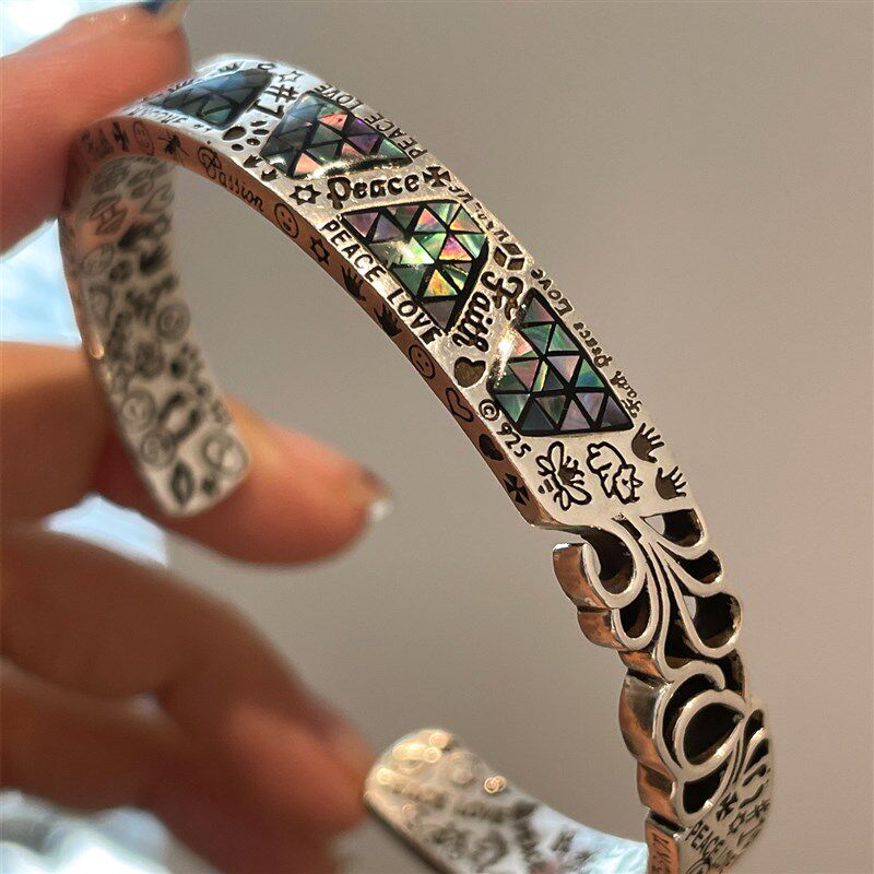 彩贝几何涂鸦图腾开口手镯女ins小F众设计感时尚高级手环个性配饰