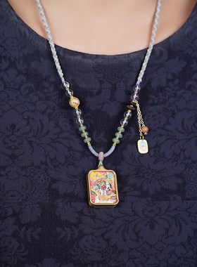 新中式藏式吊坠绳手工编织项链z绳吊坠挂绳扎基拉姆脖挂唐卡饰品