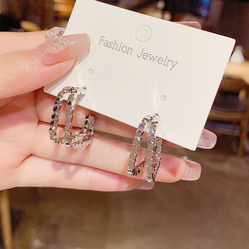 2022新款小众设计n感方形耳环S925银针金属耳圈耳饰高级感简约耳