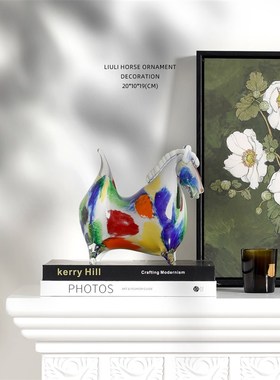 迷屿家居 新中式彩色琉璃唐马摆件G客厅玄关装饰品乔迁新居礼品