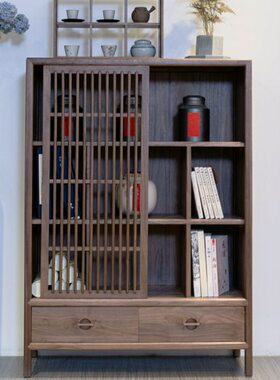 新中式实木双抽屉储物柜书柜衣柜黑胡桃木置物收纳柜