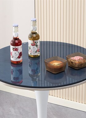 灰蓝色圆形钢化玻璃桌面s茶几餐桌面酒店饭店大圆桌玻璃台面家用