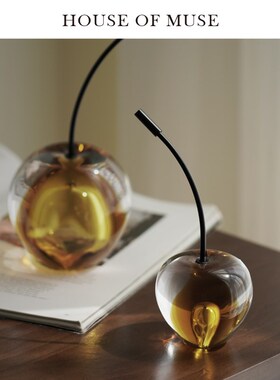 缪斯家 桃运连连/手工琉璃樱桃摆件客厅P玄关琥珀色玻璃装饰