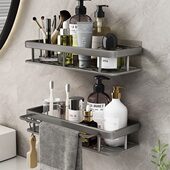 浴室置物架枪灰色卫生间壁挂免打孔收纳架太空铝洗漱台墙上轻奢风