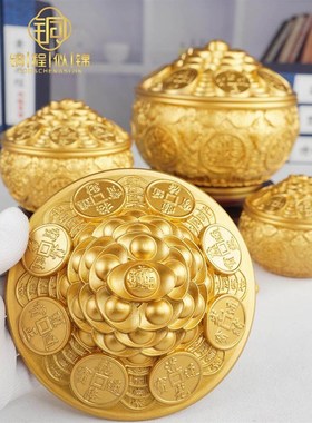 纯铜聚宝盆摆件带盖子成品黄铜缸招财聚财大家用客厅结婚开业礼品