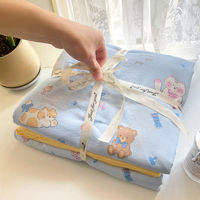 水洗棉被套单件双层纱被罩单人学生宿舍150x200x23被单床上四件套