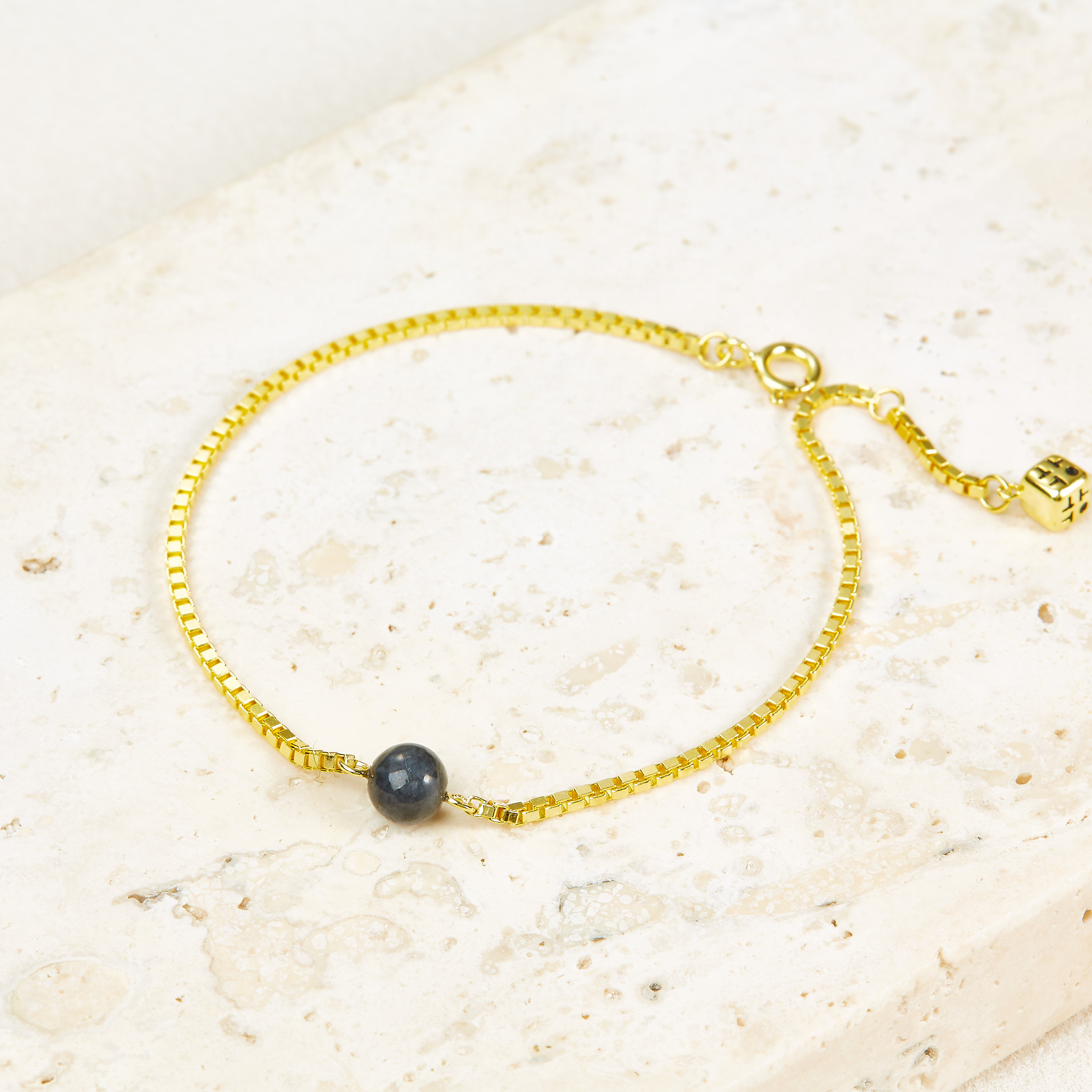 岂翡石来运转糯种翡翠单珠盒子925银镀K金手链-深乌鸡OS