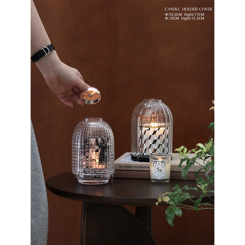觅屿/香薰蜡烛罩防尘防风w盖格纹玻璃烛台聪明盖氛围感家居装饰