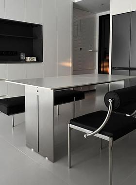 新款不锈钢岩板餐桌德利丰岩板现代简约家用长方形桌子餐厅吃饭桌