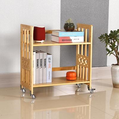 学生可移动书架置物架实木落地儿童书柜小推车收纳架中式带轮架子