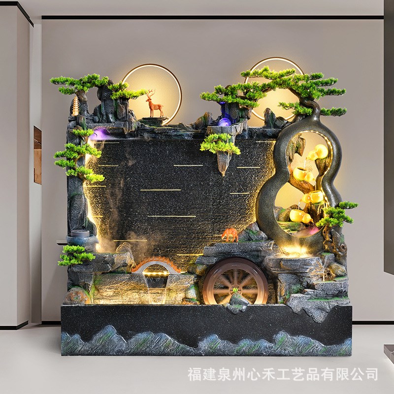 阳台水幕墙假山喷泉m流水摆件办公室酒店庭院循环水屏风落地水景