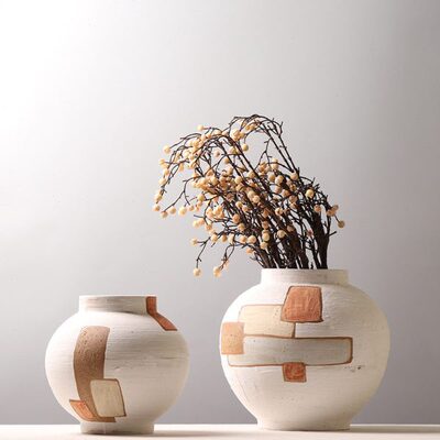 现代复古做旧陶瓷花瓶色块补丁水培鲜花罐子酒店会所装饰轻奢摆件