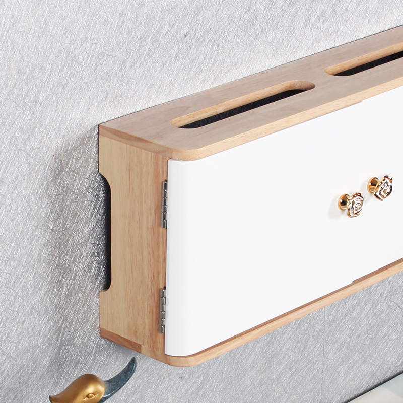 实木外框北欧清新插座遮挡路由器插排光猫机顶盒收纳墙上壁挂简约