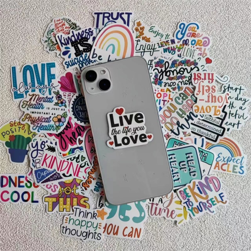 52张英文版励志语录彩色贴纸鼓励学习装饰笔记本头盔相框手账手机