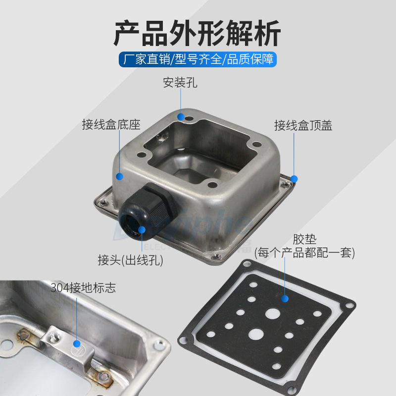 不锈钢电机接线盒耐腐蚀耐温304钢板Y2YE2接线板保护罩0.55-132
