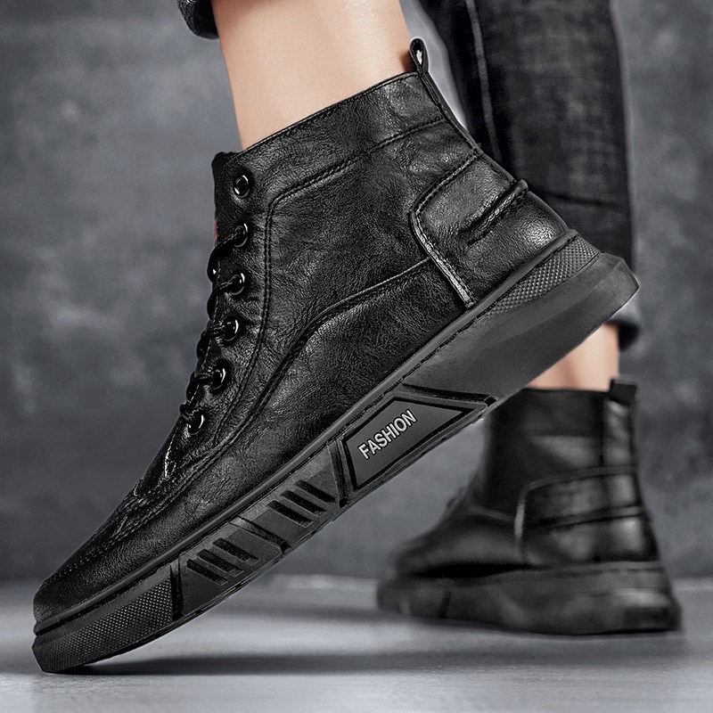 高帮鞋男冬季2024新款加绒加厚保暖棉鞋黑色皮鞋百搭休闲马丁棉鞋