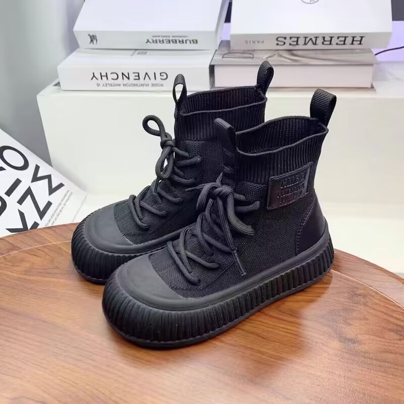 女童袜子靴2024夏季飞织透气高帮运动鞋袜靴百搭韩版儿童靴子学生