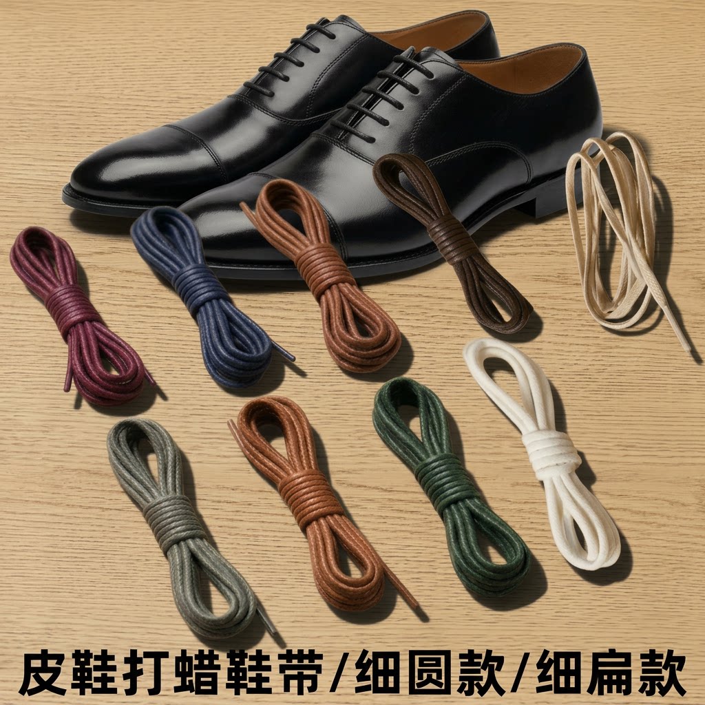 细圆款打蜡鞋带多色真皮鞋带男女通用系鞋带配件细扁款打蜡鞋带