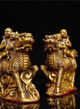 全铜麒麟礼品饰品麒麟对金童和女孩卧室装饰家居创意工艺品