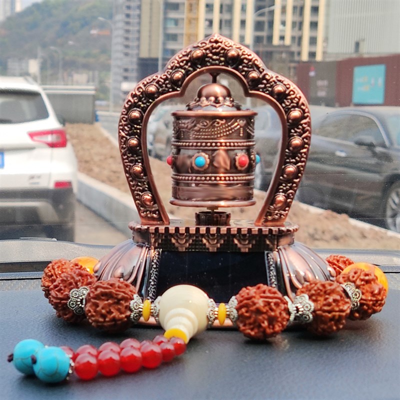 德田车载太阳能转金轮汽车摆件车内饰品中控N台保平安转金筒桶高