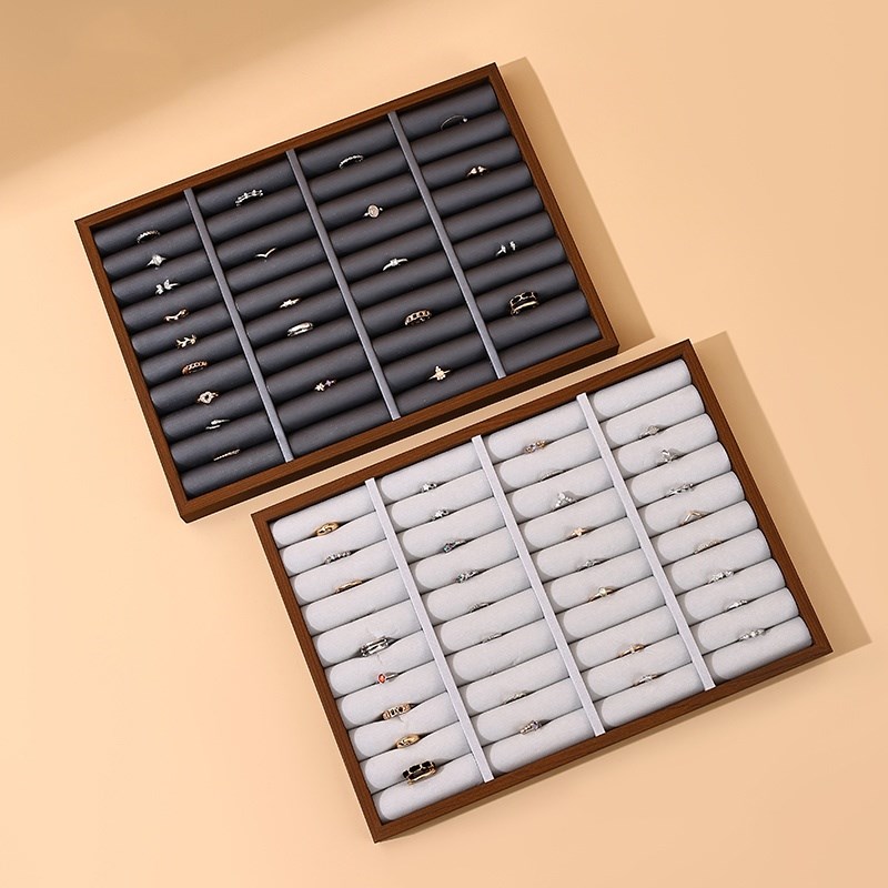 轻奢实木黑胡桃色戒指盘耳钉收纳展示盘柜台摆摊T首饰展示陈列道