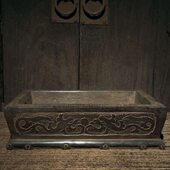 老石雕旧石器仿古山西青石二龙戏珠鱼盆花盆复古陈设石盆文玩 包邮