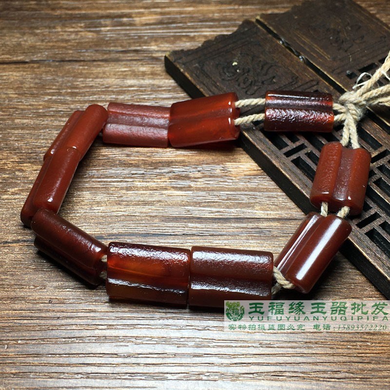 辽金老红玛瑙珠战汉红玉髓竹节双管风化纹古珠S收藏古董项饰搭配