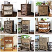 田园藤编收纳储物柜斗柜整装 复古实木现代简约40CM床头柜美式 包邮