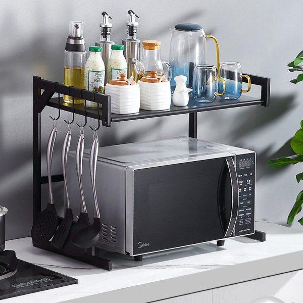 黑色厨房置物架不锈钢台面微波炉架电饭煲家用双层桌面烤箱架子
