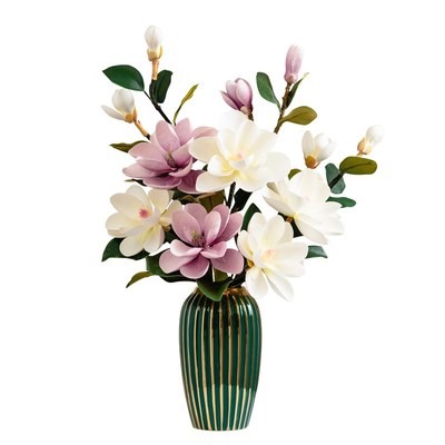 仿真玉兰花落地陶瓷花瓶假花摆放花卉高档插花艺客厅餐厅绢花装饰