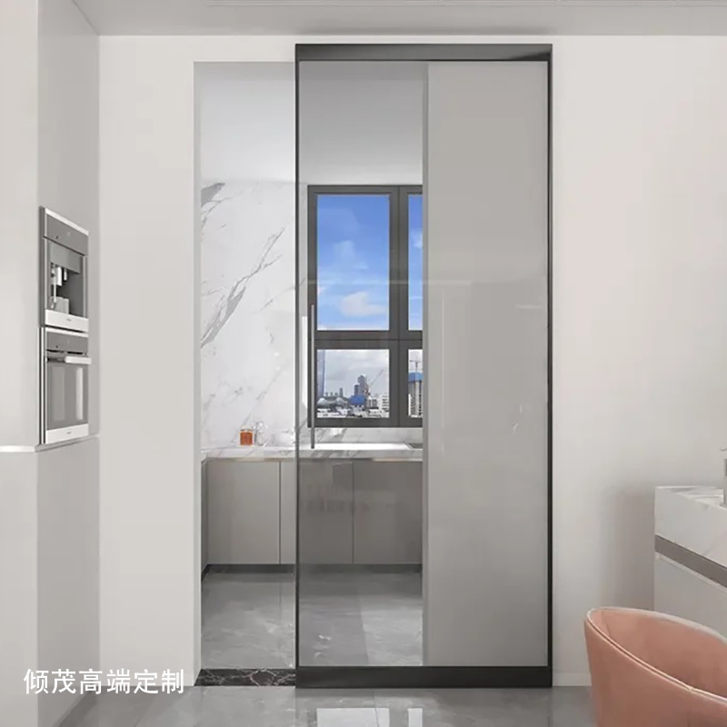 上海幽灵门无轨平移门厨房化妆室隐形轨道钢化玻璃吊滑拉门定制