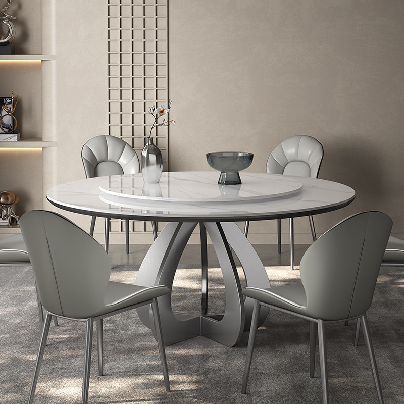 岩板餐桌圆桌现代简约轻奢高端饭桌子意式极简家用带转盘圆形餐台