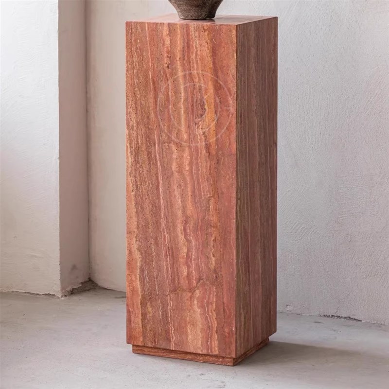 天然红洞石雕塑台雨林啡大理石底座基座展示台落地摆件电视柜玄关