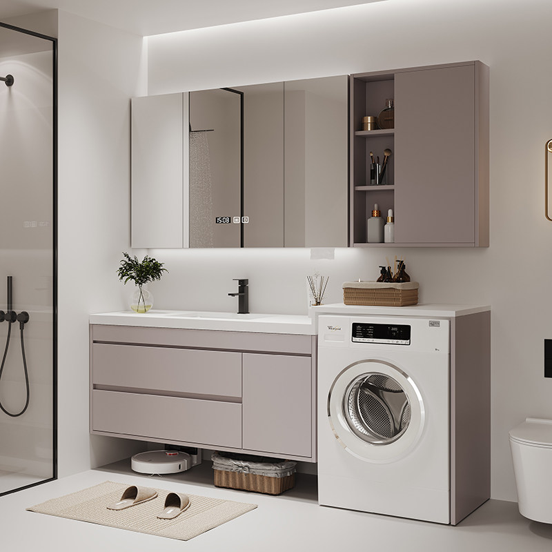 洗衣柜一体组合浴室柜岩板陶瓷无缝盆智能镜柜收纳小户型化妆室柜