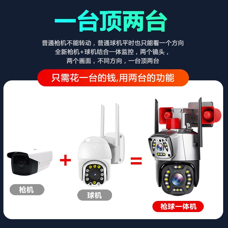 360度全景无死角监控器无线家用手机远程室外高清双画面摄像影头