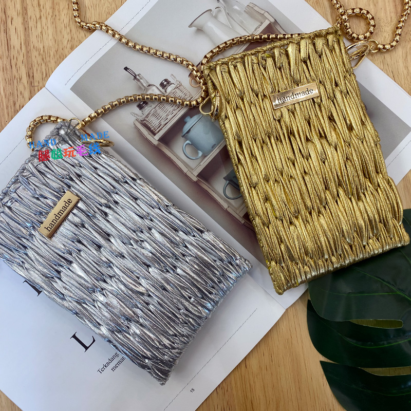 腿姐玩毛线金属布条线手机包 DIY编织材料包手工斜挎单肩钩织背包