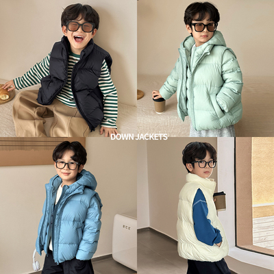 陈大猪儿童轻薄短款国标90白鸭绒秋冬羽绒服男童马甲内胆男款外套