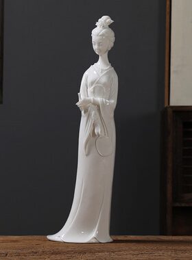 陶瓷人物古典美女家居工艺品　站式白瓷仕女玄关办公会所摆设