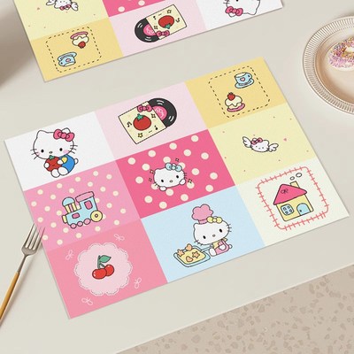 可爱kitty皮革餐垫隔热桌面垫防水防油免洗咖啡桌垫X家用碗盘杯垫