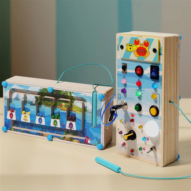 新款儿童早教木质方向盘led灯忙碌板插座开关玩具动手木制玩具