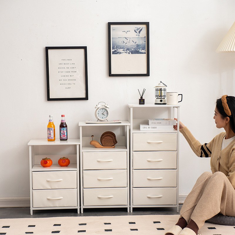 现货铁艺无纺布收纳柜抽屉式卧室储物柜客厅斗柜简约床头柜小边柜