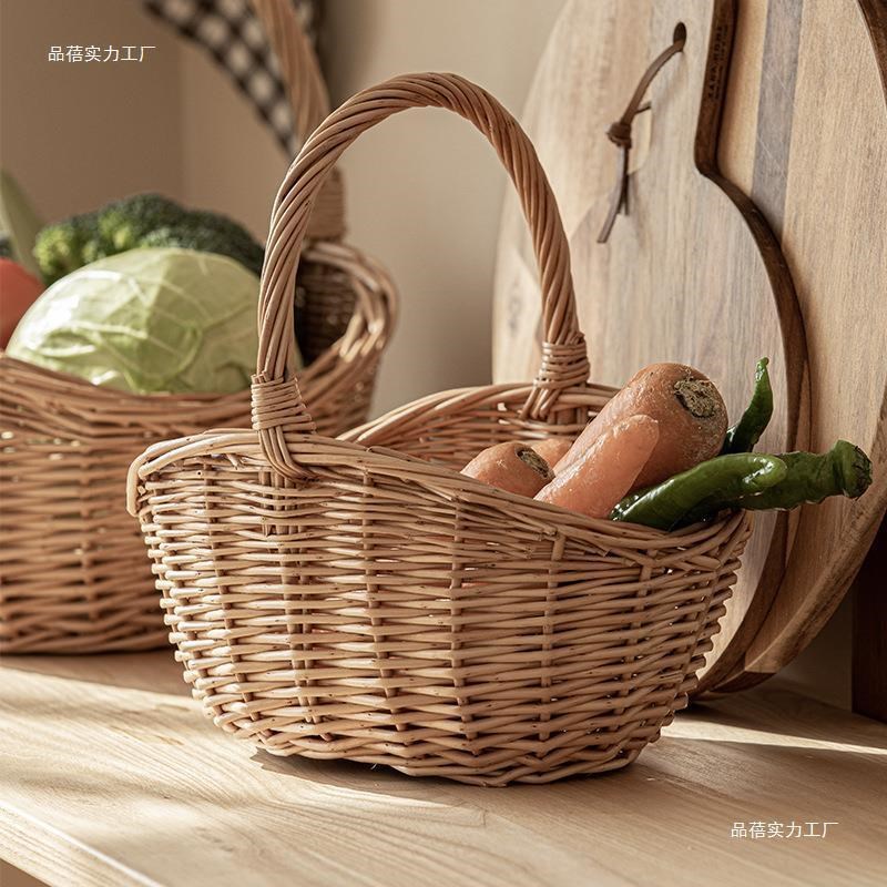 手提篮手工柳编编织藤编水果收纳筐竹编竹篮菜篮子野餐小篮子框子